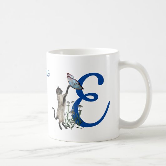 Siamese Kat Vlinder Monogram Initiaal E Naam Koffiemok (Rechts)