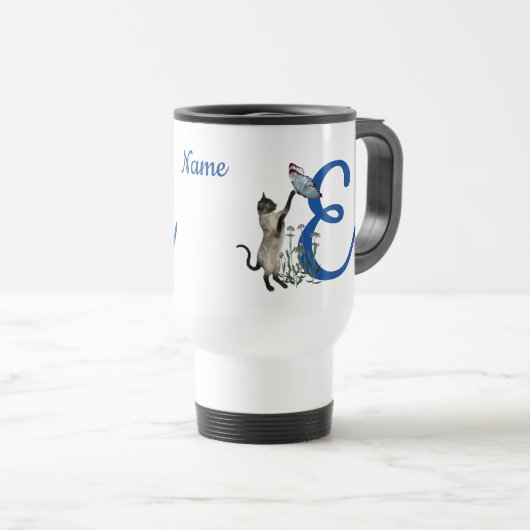 Siamese Kat Vlinder Monogram Initiaal E Naam Reisbeker (Voorkant rechts)