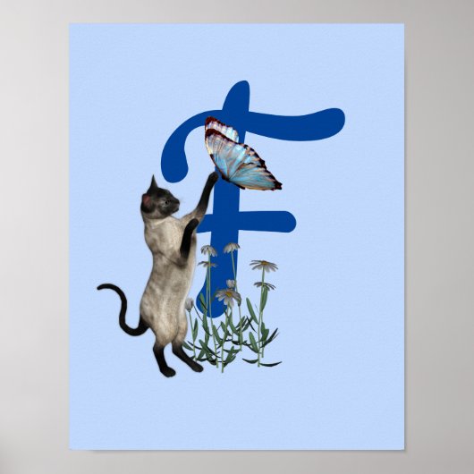 Siamese Kat Vlinder Monogram Initiaal F  Poster (Voorkant)