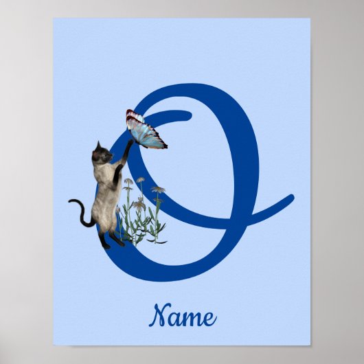 Siamese Kat Vlinder Monogram Initiaal O Naam Poster (Voorkant)