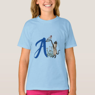 Siamese Kat Vlinder Mooie Monogram Eerste A  T-shirt