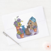 Siamese Kat Vogelhuis Pansies Waterverf "Anthony" Vierkante Sticker (Envelop)