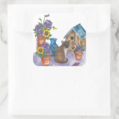 Siamese Kat Vogelhuis Pansies Waterverf "Anthony" Vierkante Sticker (Tas)