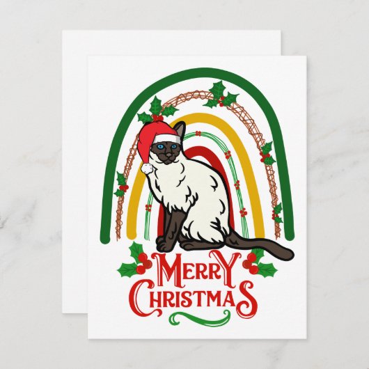 Siamese Kat Vrolijk Kerstfeest Feestdagenkaart (Voorkant / Achterkant)