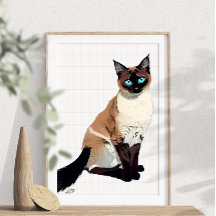 Siamese Kat Wall Art Elektrische Blauwogige Kat Li