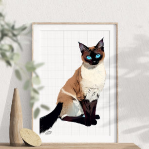 Siamese Kat Wall Art Elektrische Blauwogige Kat Li Poster