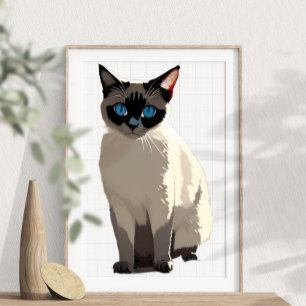 Siamese Kat Wall Art Elektrische Blauwogige Kat Li Poster
