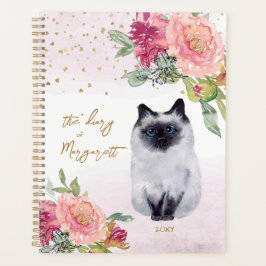 Siamese kat Waterverf illustratie meisje Planner