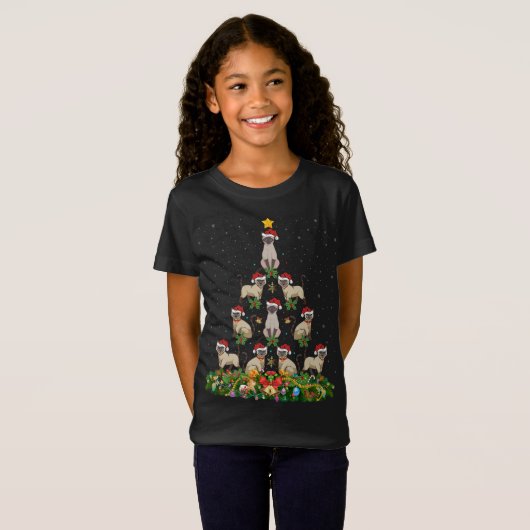 Siamese Kat Xmas Boom Gift Santa Hoed Siamese Kat  T-shirt (Voorkant volledig)