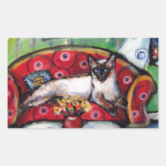 Siamese kat zintuigen lachende maan kat schilderij rechthoekige sticker