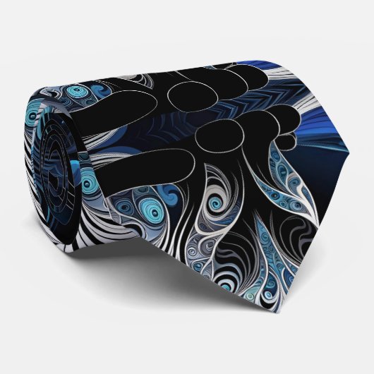 Siamese kat, zwart blauw en wit abstract stropdas (Opgerold)