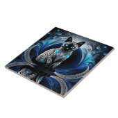 Siamese kat, zwart blauw en wit abstract tegeltje (Zijkant)