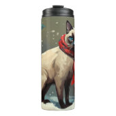 Siamese Katt in Sneeuw Kerstmis Thermosbeker (Voorkant)
