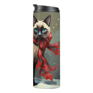 Siamese Katt in Sneeuw Kerstmis Thermosbeker