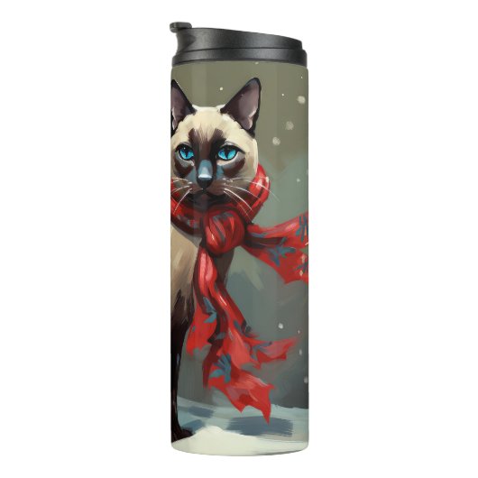 Siamese Katt in Sneeuw Kerstmis Thermosbeker (Geroteerd rechts)