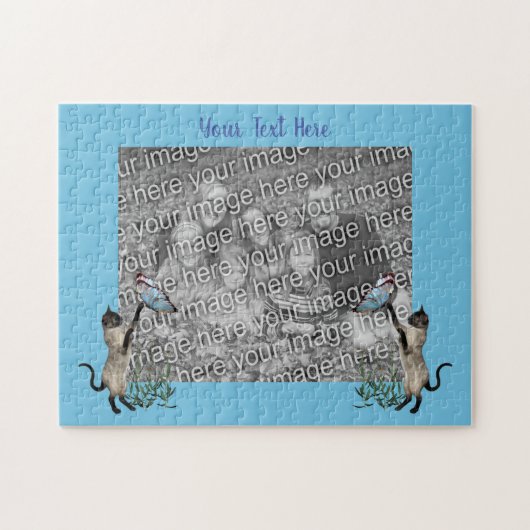 Siamese katten Butterflies Foto Lijst Sjabloon Legpuzzel (Horizontaal)