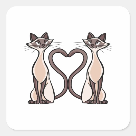Siamese katten hart vierkante sticker (Voorkant)