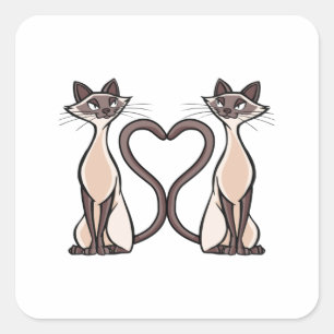 Siamese katten hart vierkante sticker
