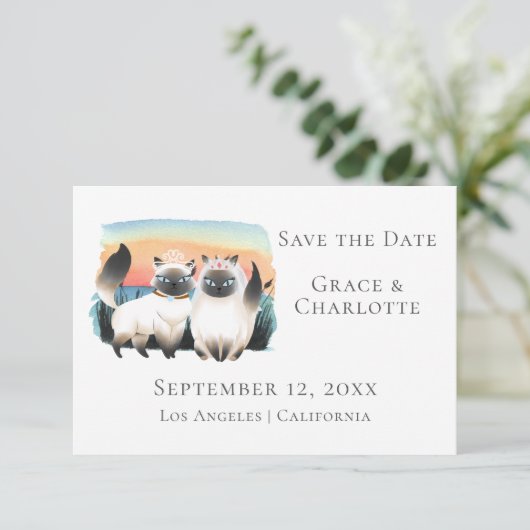 Siamese katten homoseksuele paren bewaren de datum kaart (Staand voorkant)