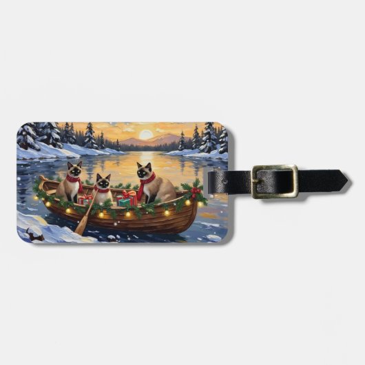Siamese Katten Kerst Boot Vakantie Bagagelabel (Voorkant horizontaal)