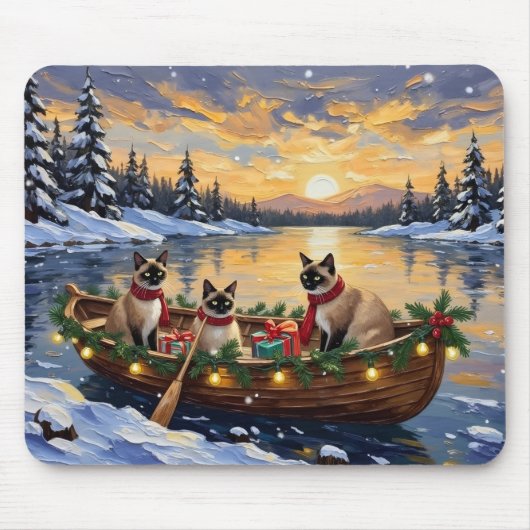 Siamese Katten Kerst Boot Vakantie Muismat (Voorkant)