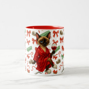 Siamese Katten Kerst Grappige Vakantie Chaos Glam  Tweekleurige Koffiemok