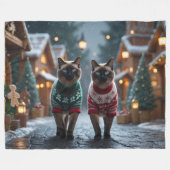 Siamese Katten Kerst Sneeuw Vakantie Fleece Deken (Voorkant (Horizontaal))