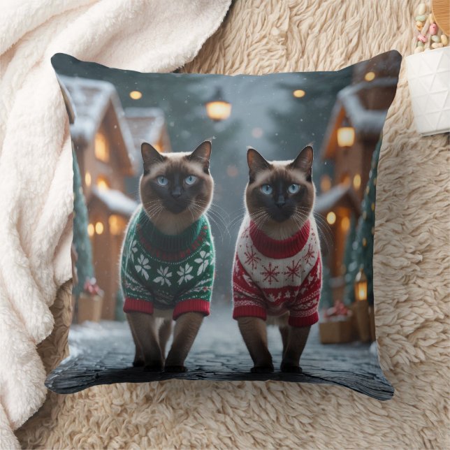 Siamese Katten Kerst Sneeuw Vakantie Kussen (Deken)
