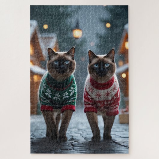 Siamese Katten Kerst Sneeuw Vakantie Legpuzzel (Verticaal)