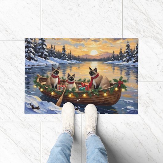 Siamese Katten Kerstboot Vakantie Deurmat (Binnen)