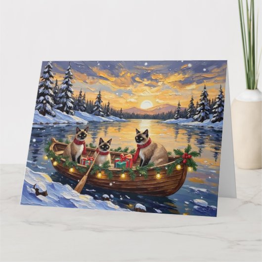 Siamese Katten Kerstboot Vakantie Kaart (Voorkant)