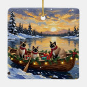 Siamese Katten Kerstboot Vakantie Keramisch Ornament (Achterkant)