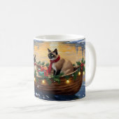 Siamese Katten Kerstboot Vakantie Koffiemok (Voorkant rechts)