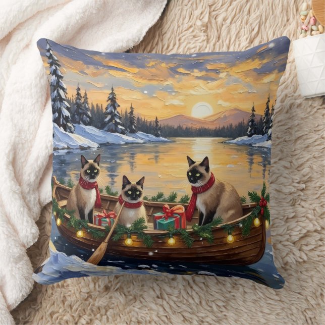 Siamese Katten Kerstboot Vakantie Kussen (Deken)