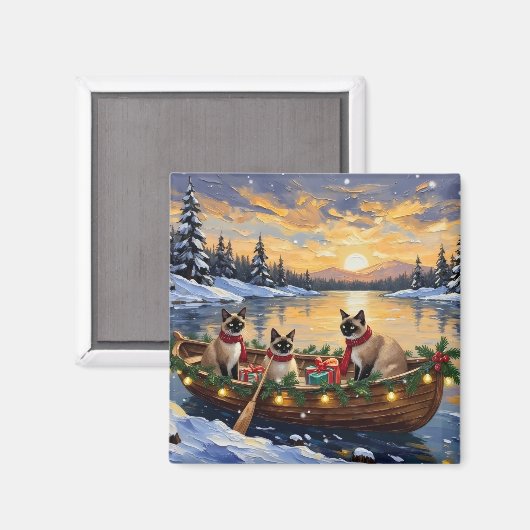 Siamese Katten Kerstboot Vakantie Magneet (Voorkant / Achterkant)