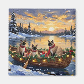 Siamese Katten Kerstboot Vakantie Magneet (Voorkant)