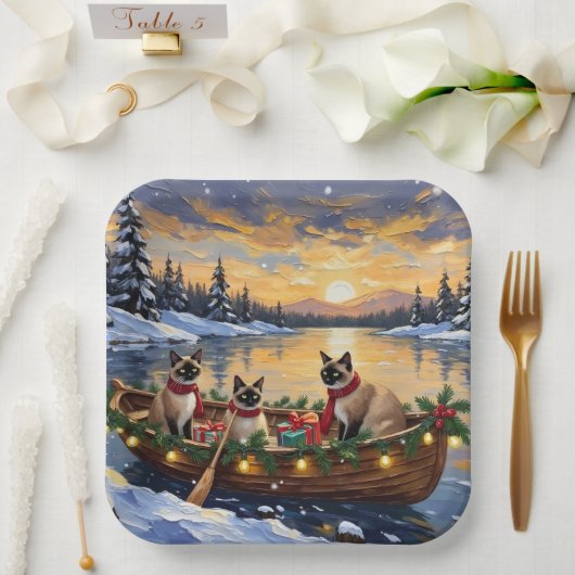 Siamese Katten Kerstboot Vakantie Papieren Bordje (Huwelijk)