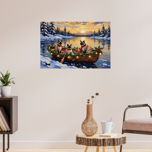 Siamese Katten Kerstboot Vakantie Poster (Woonkamer 3)