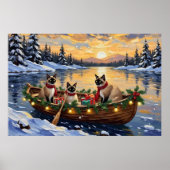 Siamese Katten Kerstboot Vakantie Poster (Voorkant)
