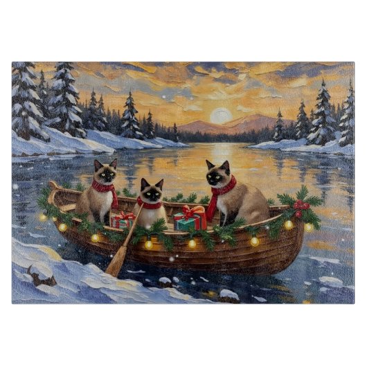 Siamese Katten Kerstboot Vakantie Snijplank (Voorkant)
