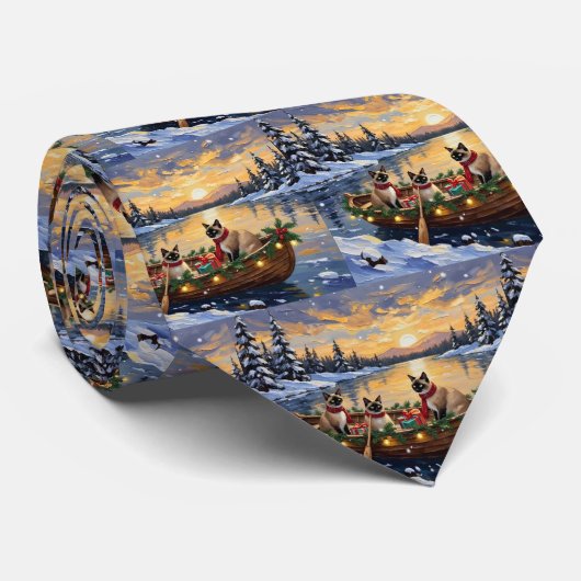 Siamese Katten Kerstboot Vakantie Stropdas (Opgerold)