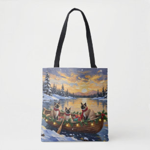 Siamese Katten Kerstboot Vakantie Tote Bag