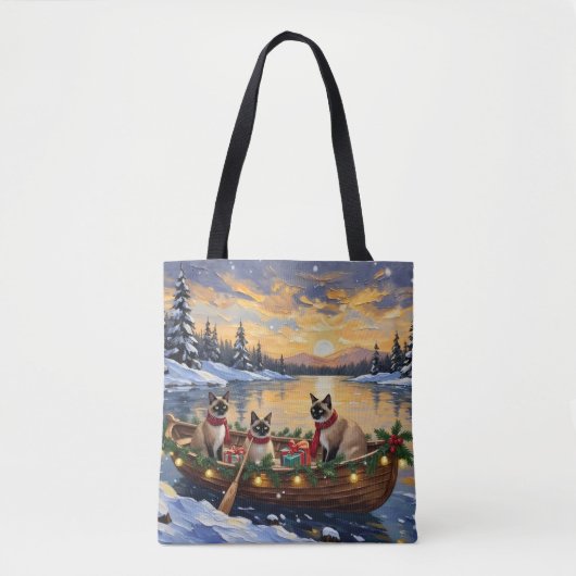Siamese Katten Kerstboot Vakantie Tote Bag (Voorkant)