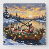 Siamese Katten Kerstboot Vakantie Vierkante Klok (Voorkant)