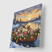 Siamese Katten Kerstboot Vakantie Vierkante Klok (Hoek)