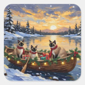 Siamese Katten Kerstboot Vakantie Vierkante Sticker (Voorkant)