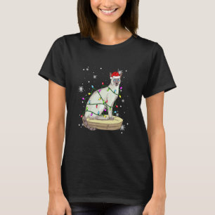 Siamese Katten Kerstlichten Kerstkat Santa hoed T-shirt