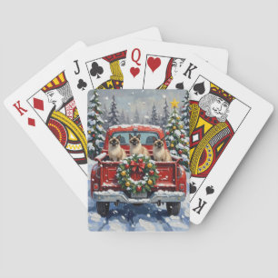 Siamese Katten Kerstmis Rode Truck Vakantie Pokerkaarten