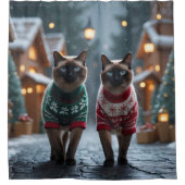 Siamese Katten Kerstmis Sneeuw Vakantie Douchegordijn (Voorkant)