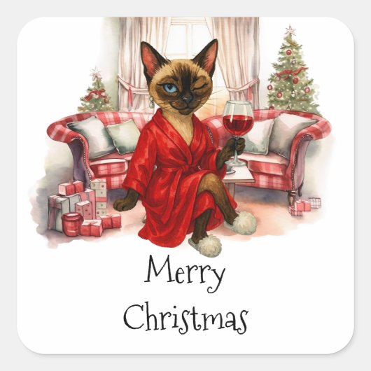 Siamese Katten Kerstmis Vierkante Sticker (Voorkant)